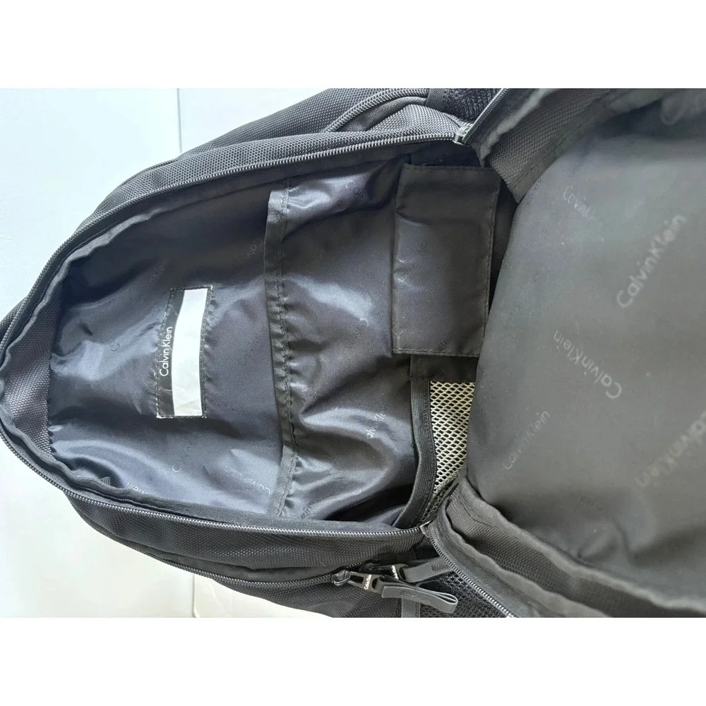 Calvin Klein Black Ballistic Nylon Laptop Backpack Reflective Logo utility bag